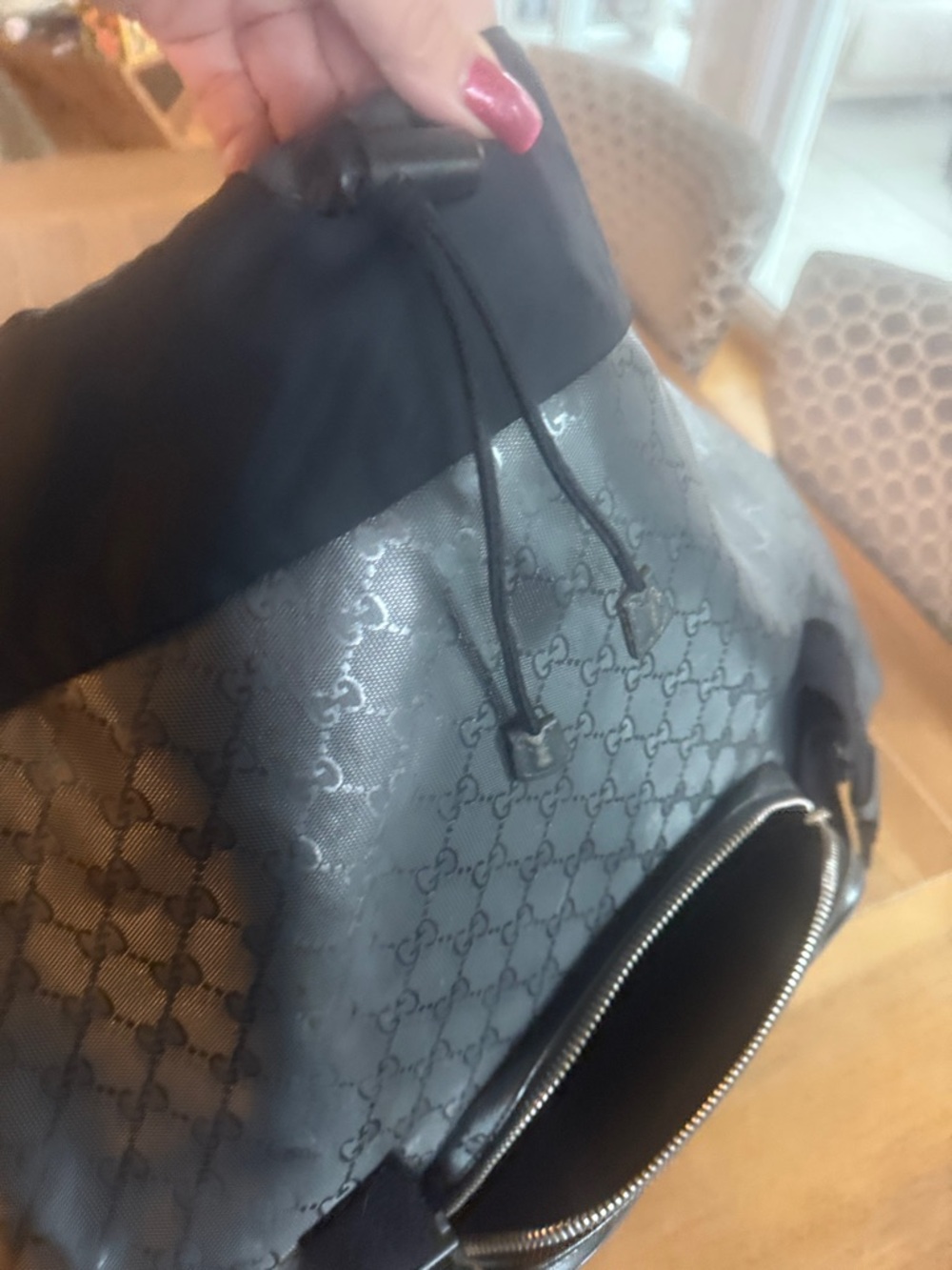 Gucci Black Monogram Drawstring Backpack - Picture 10 of 11